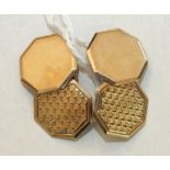 A pair of 9ct gold octagonal cufflinks with engine-turned decoration, 6g.