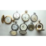 Eight 20th century pocket watches, including Rialto, Fero-Feldmann and a hunter-cased Braille watch,