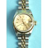 Rolex, Oyster Perpetual Datejust chronometer ladies wrist watch, the gold dial with baton markers,