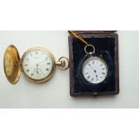 A ladies silver-cased key-wind pocket watch, cased and a gent's gold-plated hunter-cased keyless