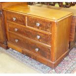 A 19th century walnut chest of two short and two long drawers, 107cm wide, (split to top), an