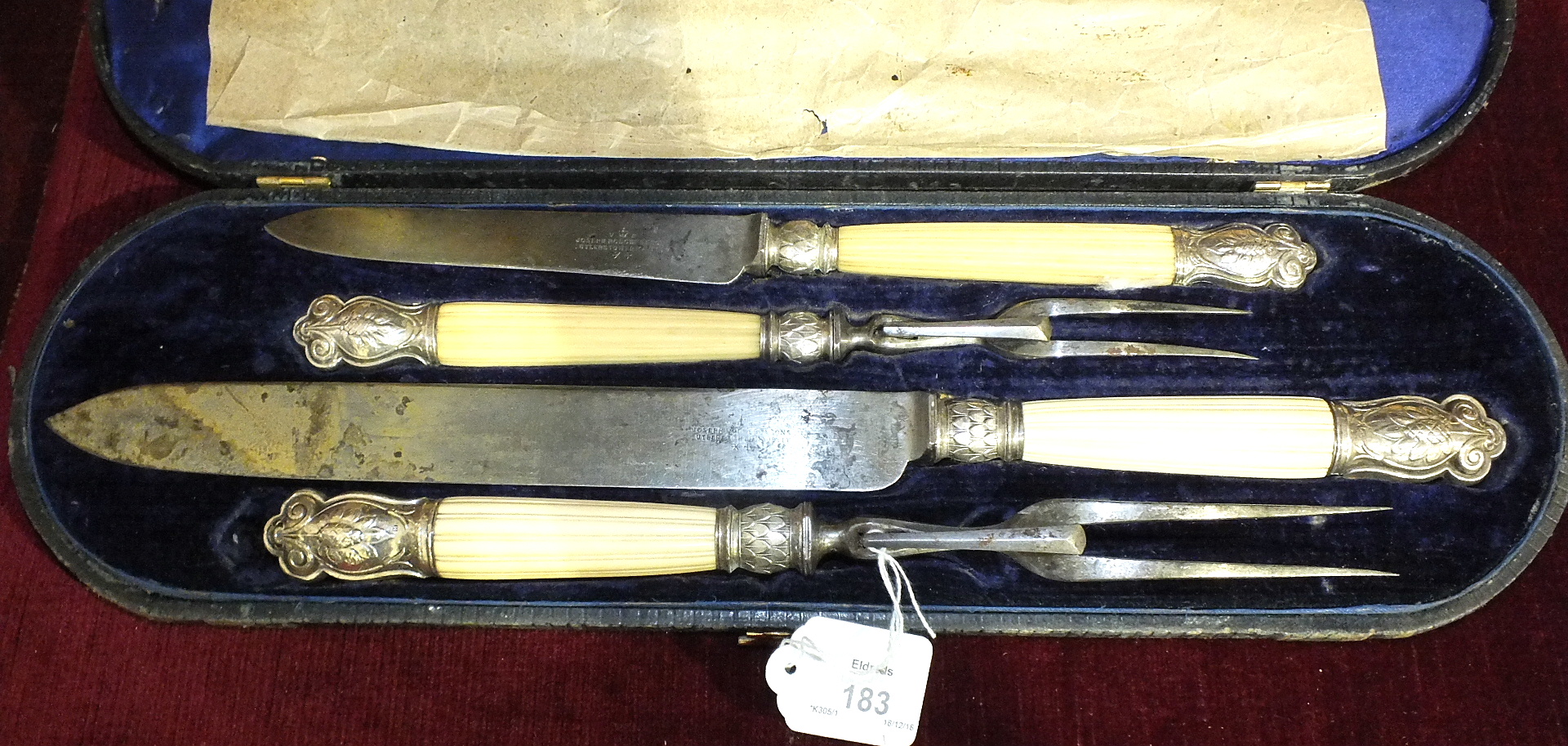 A Late-Victorian four-piece silver-mounted and ivory-handled carving set by Joseph Rodgers & Sons,