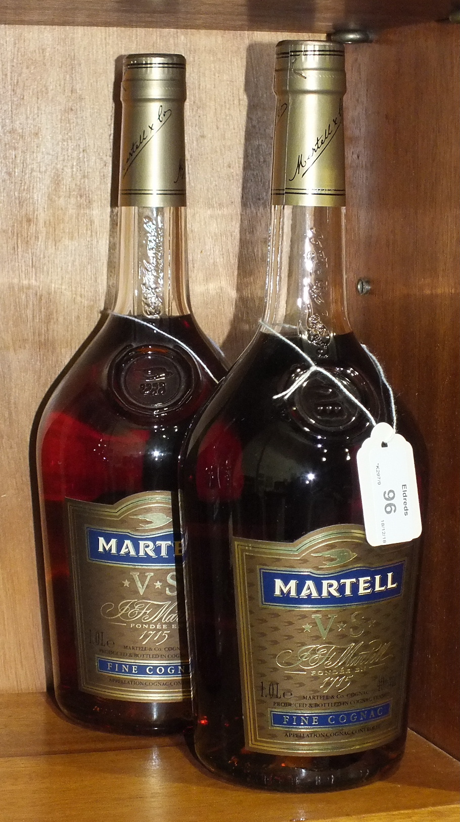 Two bottles of Martell VS Fine Cognac, 1L, 40% vol, (2).