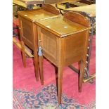 A pair of mahogany pot cupboards on square tapering legs, 40cm wide, 84cm high, (2).