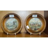 A Prattware pot lid 'The Chin Chew River', 10cm diameter and another, 'Horse racing finish', (2).