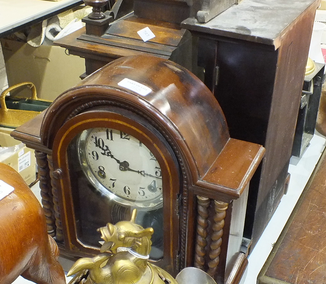 A walnut-cased striking mantel clock of architectural form, the movement marked "Junghans", 55cm - Image 2 of 2