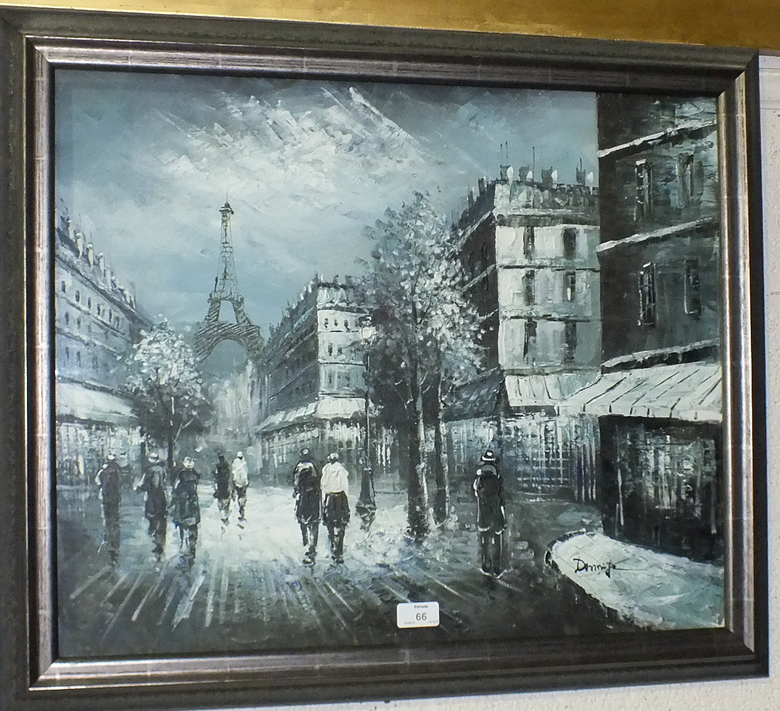 Donni......, 20th century, 'Parisian street scene', indistinctly-signed oil on board, 50.5 x 61cm
