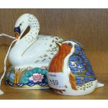 Two Crown Derby paperweights, "Swan" and "Robin", both with gold stoppers, (2).