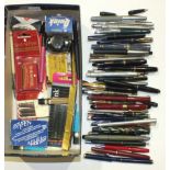 A collection of various fountain pens, ballpoint pens and other miscellaneous writing items, (some