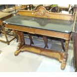 A Late-Victorian oak hall table, the low back and replacement two-piece marble top above two