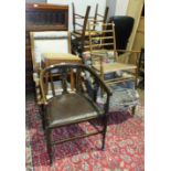 An American rocking chair, a stained wood carver chair and other small furniture.
