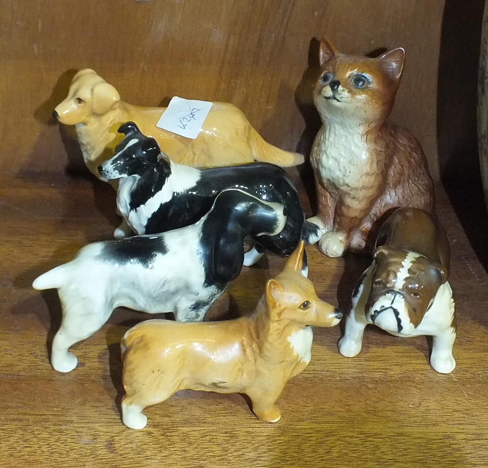 Five Beswick dog models, including Corgi (small), Bull Dog "Bosun" (small), Sheep Dog (small),