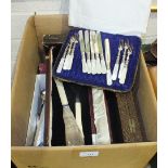 A quantity of loose and cased plated cutlery.