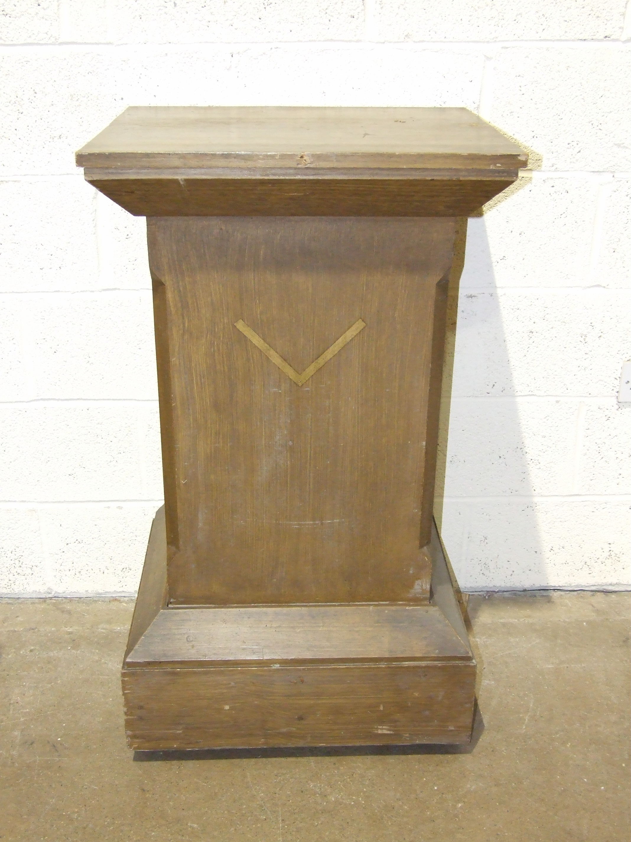 A grained wood pedestal, 104cm high, 64cm wide, a Rose Croix Masonic black room altar and