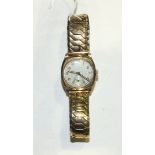 A gent's 9ct-gold-cased cushion-shaped wrist watch, the movement signed "Titus Geneve", (a/f), on