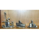 Three Evergreen Collection pewter figures, including Lamp lighter, Boat builder and Cooper, (3).