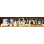 A collection of seven Hummel figures, including 'Doll Bath', 'Morning Stroll', 'Pigtails', two Royal