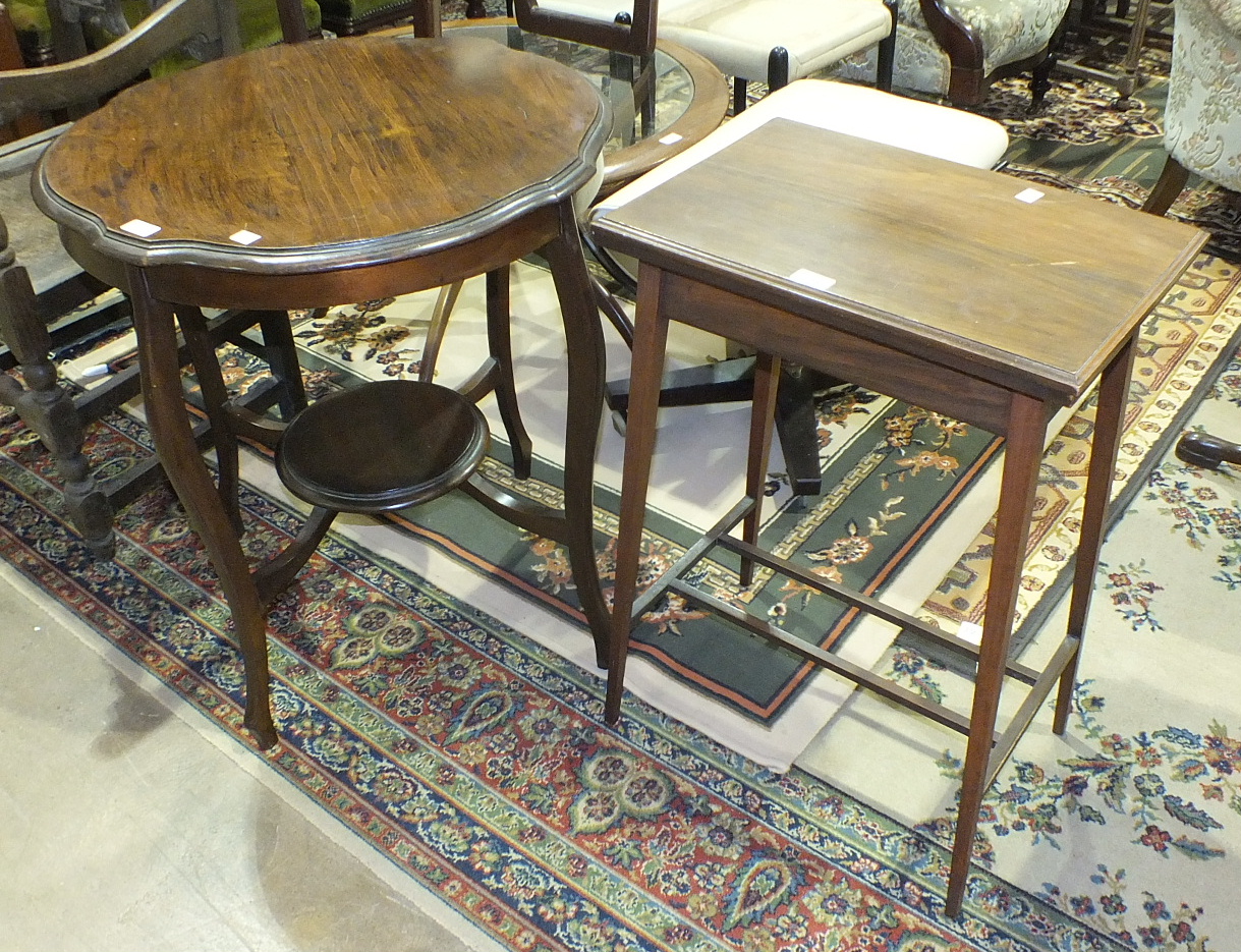 An oak armchair in the Jacobean style, a small Edwardian mahogany fold-over card table and a - Image 2 of 2