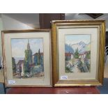 2 W C PAINTINGS CONTINENTAL SCENES BY A GRANT