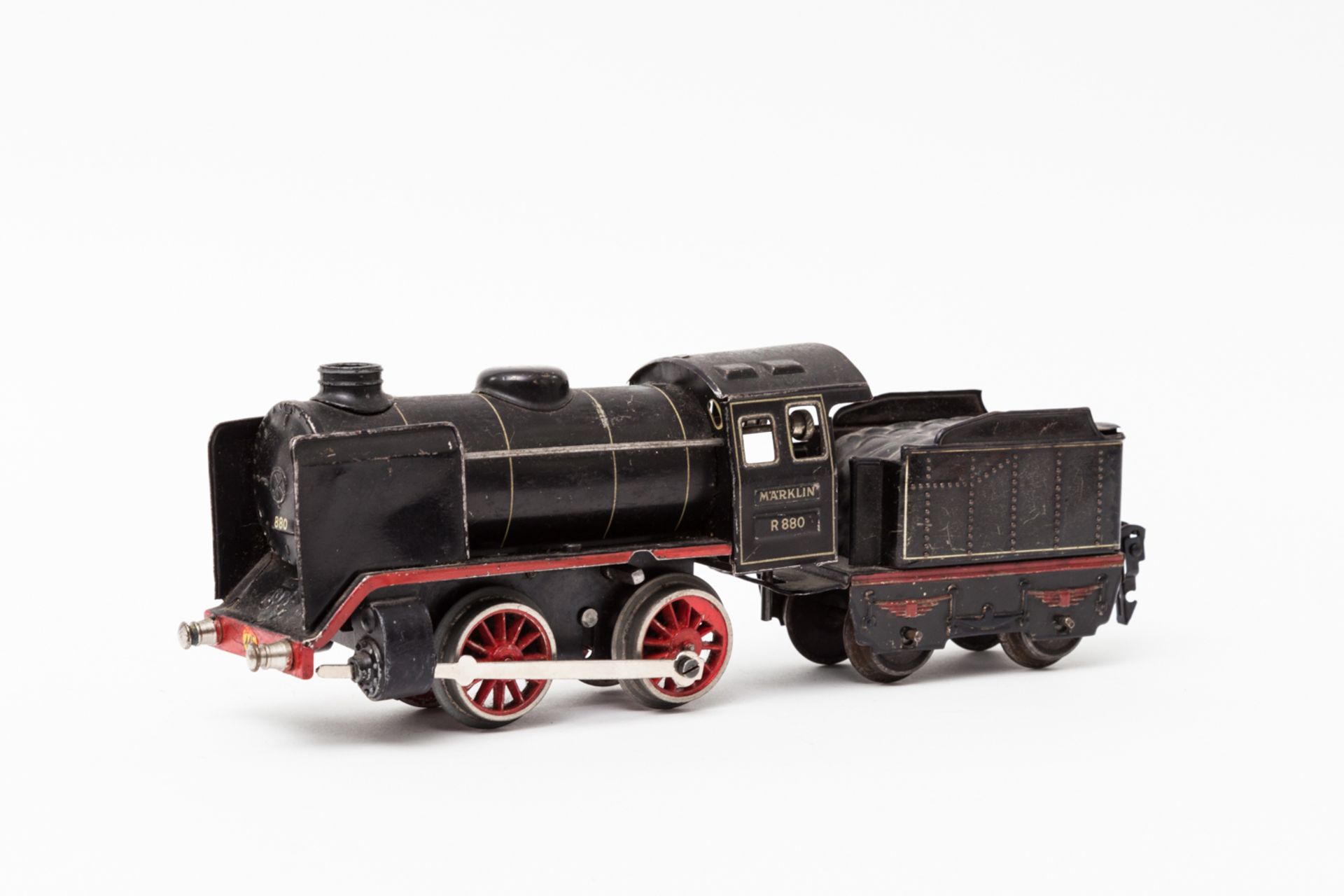 MÄRKLIN Uhrwerk-Dampflok R 880, Spur 0, 1938-1955, Blech, mattschwarz lack., 2-achsig, gr.