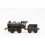 MÄRKLIN Uhrwerk-Dampflok R 981, Spur 1, 1925-1926, Blech, grün/schwarz, bez. u. gemarkt, vor- u.