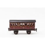 MÄRKLIN Abteilwagen 1864, Spur 1, 1910-1924, Blech, braun, lithogr., 1 Stirnseite gemarkt, auf