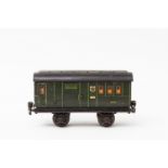 MÄRKLIN Post-/Gepäckwagen 1903, Spur 1, 1915-1924, Blech, dunkelgrün, 1 Stirnseite gemarkt, 2-
