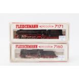 FLEISCHMANN PICCOLO zwei Schlepptenderloks 7160/7171, Spur N, schwarz/rot, der DB, 1x 7160: BN 038