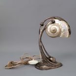 HACKER, MORITZ "Nautiluslampe", Wien um 1905 Metall mit Restversilberung, Nautilusmuschel als Schirm