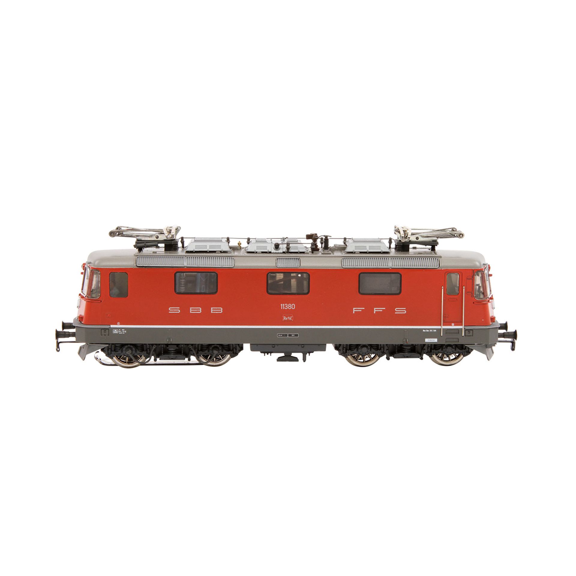 HAG E-Lok 165, Spur H0, Guss-Gehäuse, rot, BR Re 4/4 II der SBB, BN 11380, 2 Einholm-Pantographen. - Bild 5 aus 8