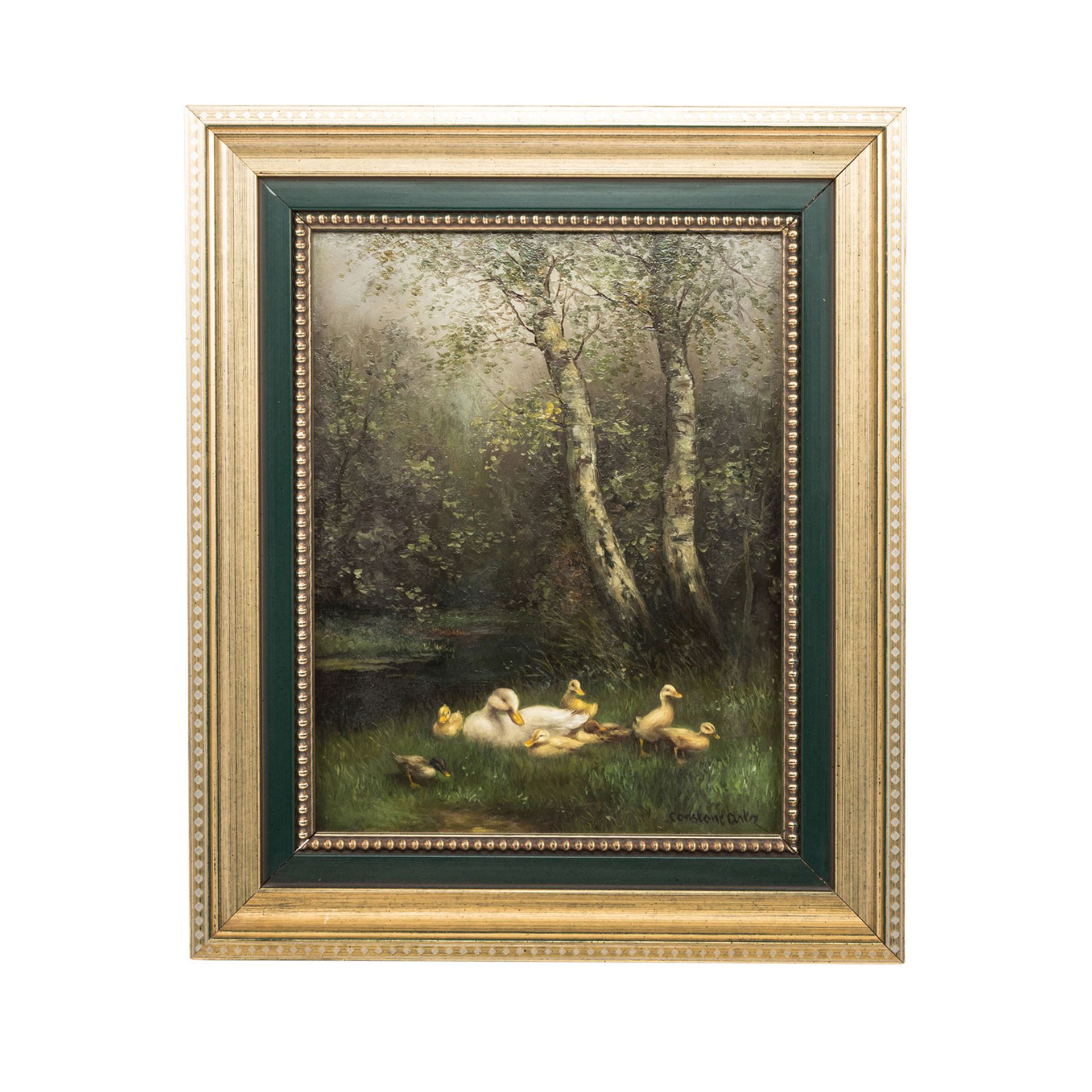 ARTZ, CONSTANT (1870-1951), "Entenfamilie am Ufer unter Birken", u.re. sign., Öl auf Holz, ca. 29, - Bild 2 aus 4