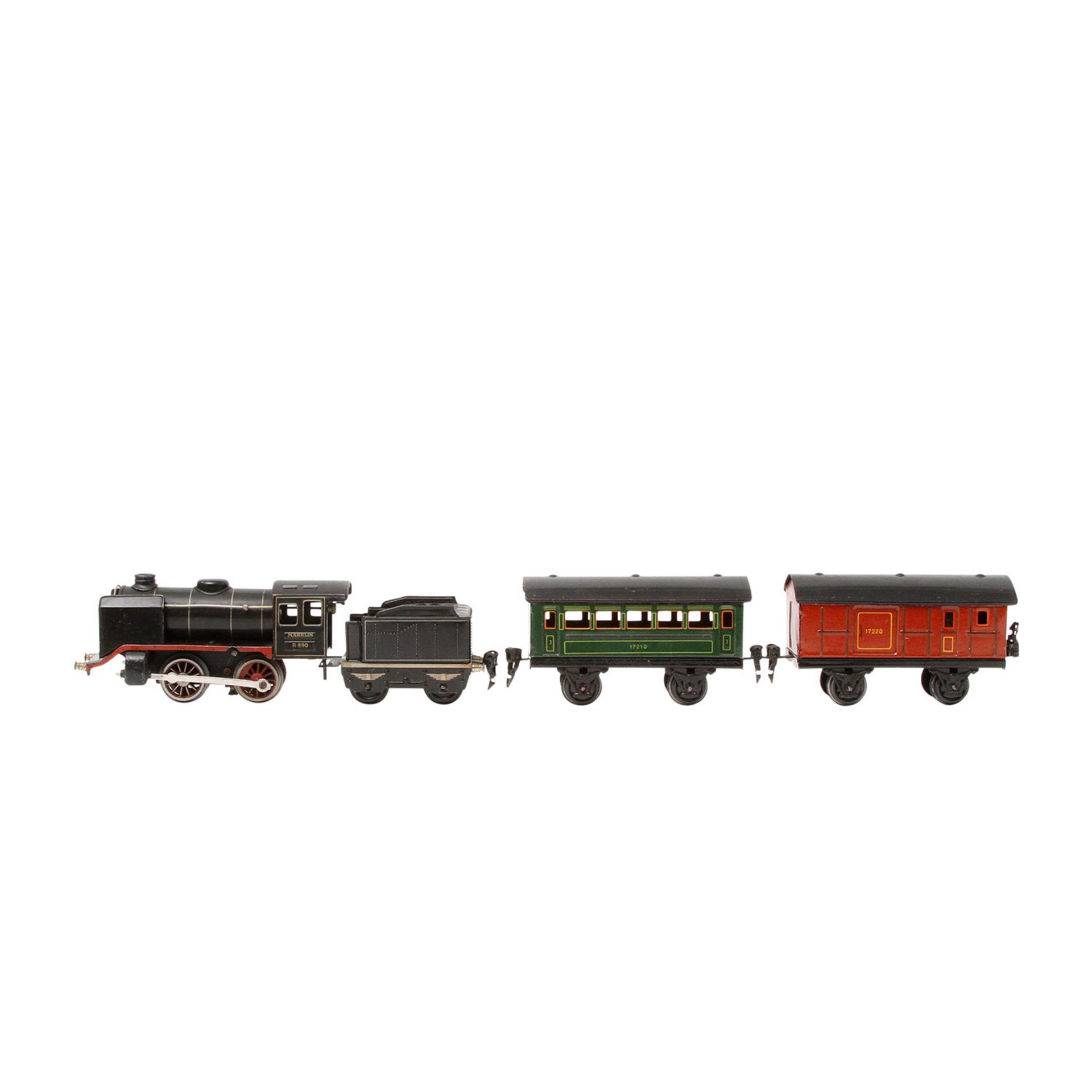 MÄRKLIN Zugpackung R 890/21/2, Spur 0, Blech, bestehend aus Uhrwerk-Dampflok R 890 mit Kohletender - Bild 2 aus 9