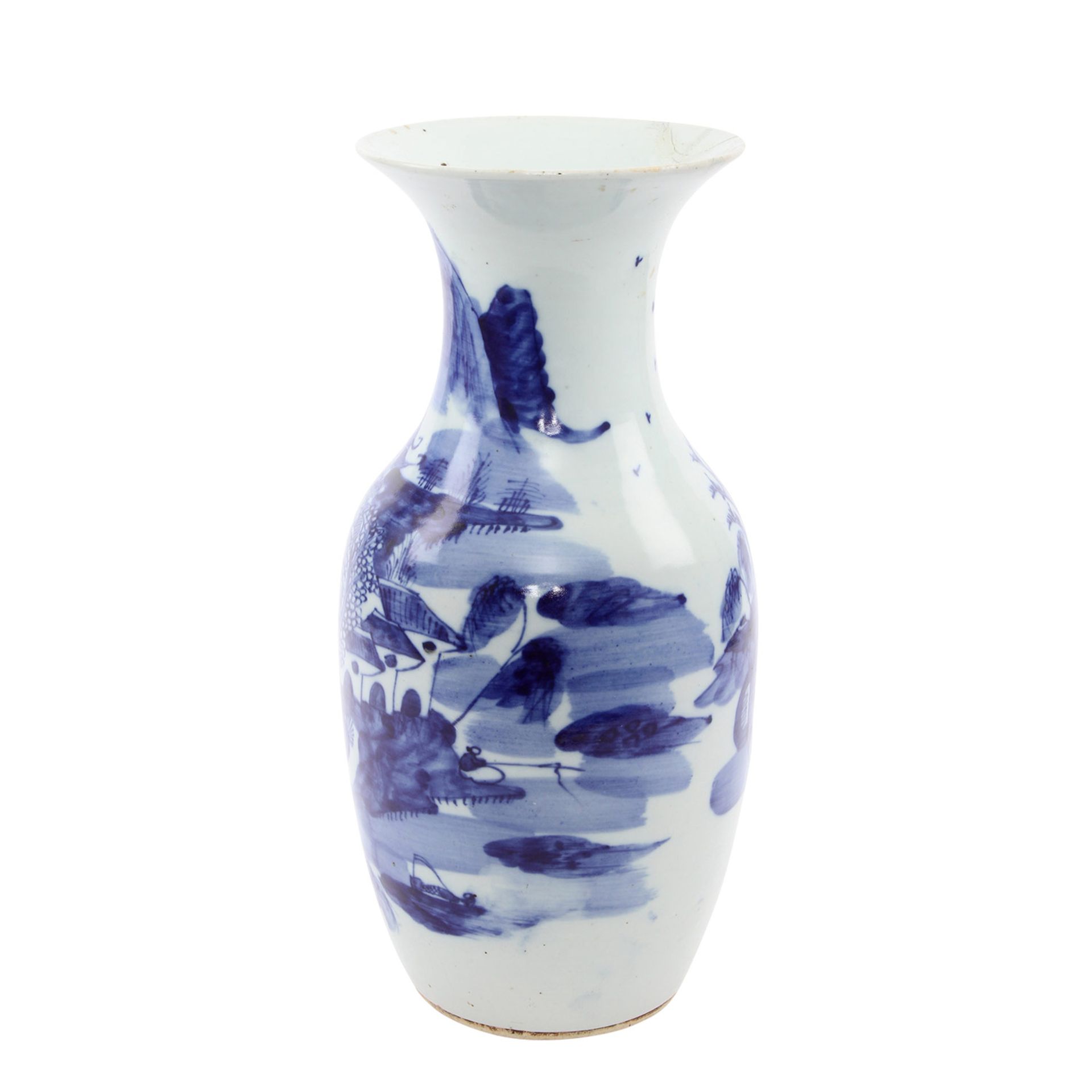 Blau-weisse Vase. CHINA, um 1900 unterglasurblaue Malerei einer Landschaft, H 43,5 cm, besch. und am - Image 2 of 6