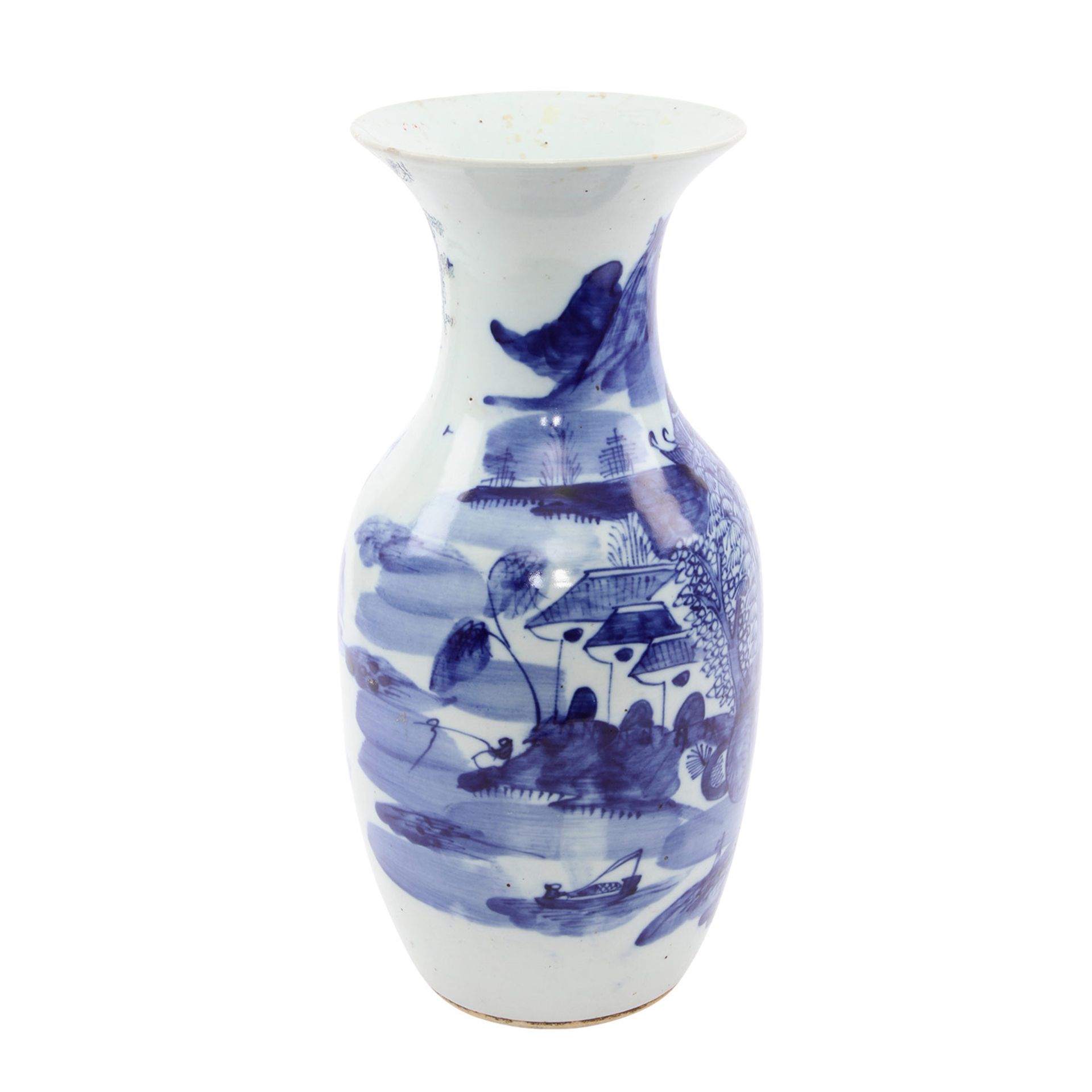 Blau-weisse Vase. CHINA, um 1900 unterglasurblaue Malerei einer Landschaft, H 43,5 cm, besch. und am - Bild 4 aus 6