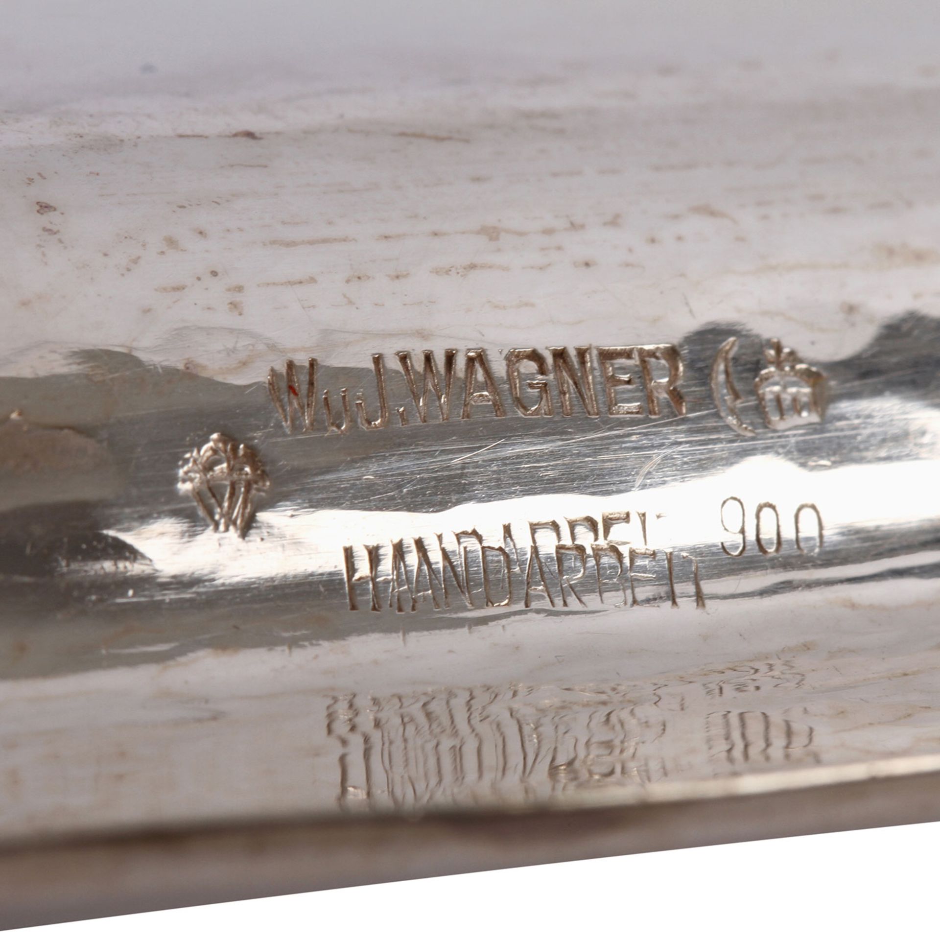 WuJ. WAGNER Tablett mit Sahne- und Zuckerset, Silber, 20. Jhd. Handarbeit, Hammerschlagdekor, ovales - Bild 4 aus 6