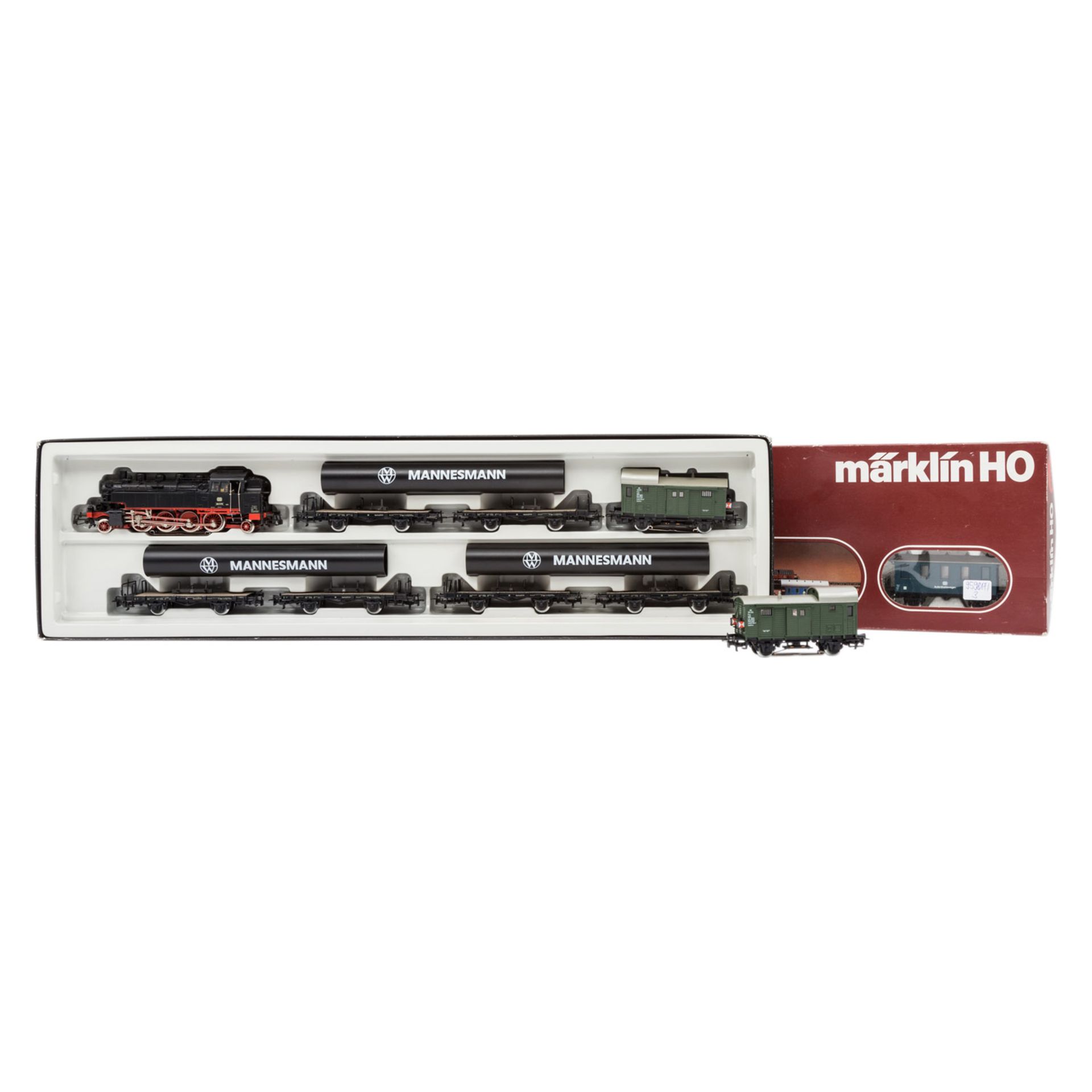 MÄRKLIN Gleisbauzug 2853 und Röhrenzug "Mannesmann" 2854, Spur H0, bestehend aus 2853: rote