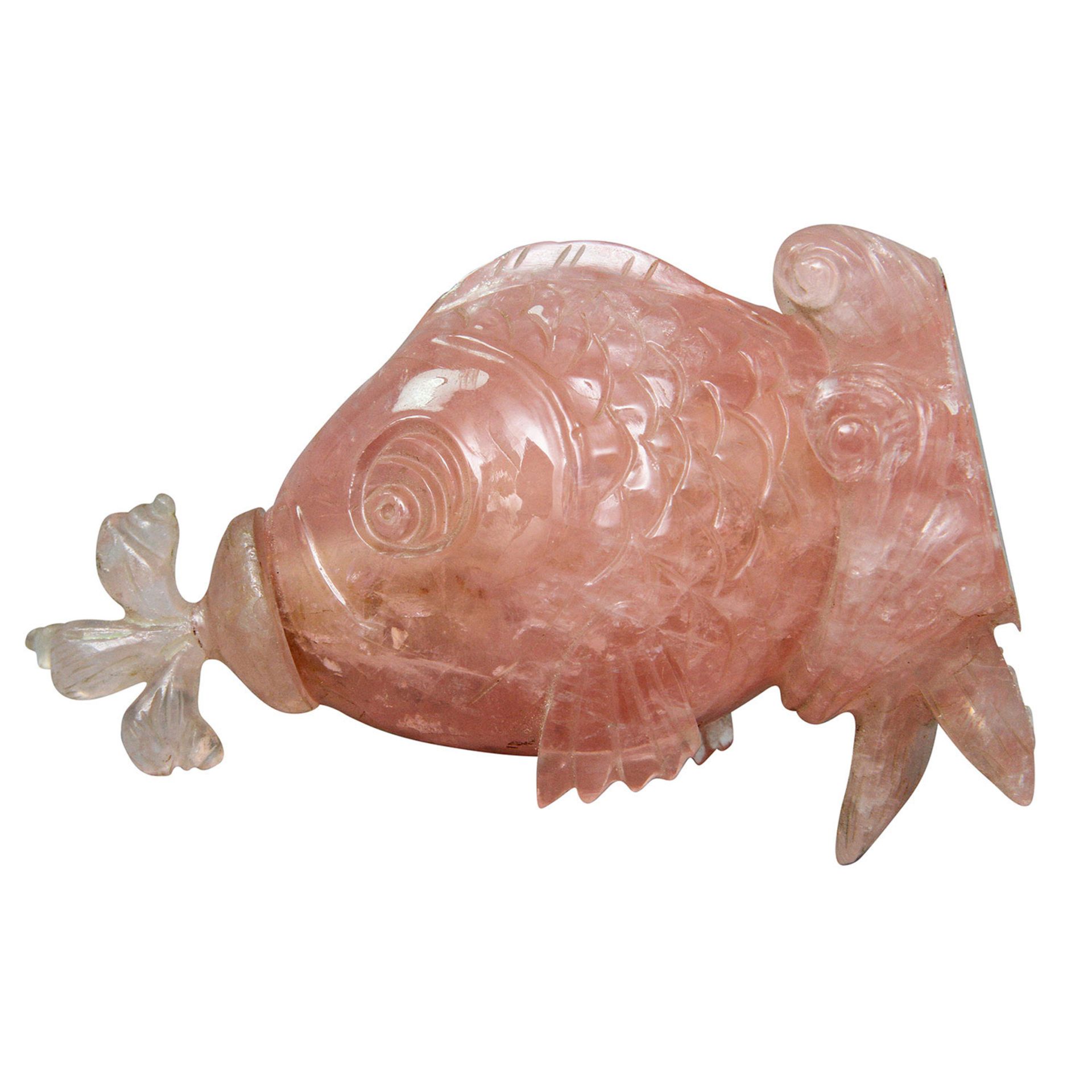 Snuffbottle in Form eines Fisches aus Rosenquarz. CHINA, 1. Hälfte 20. Jh. H 9,5 cm, besch. - Image 5 of 7