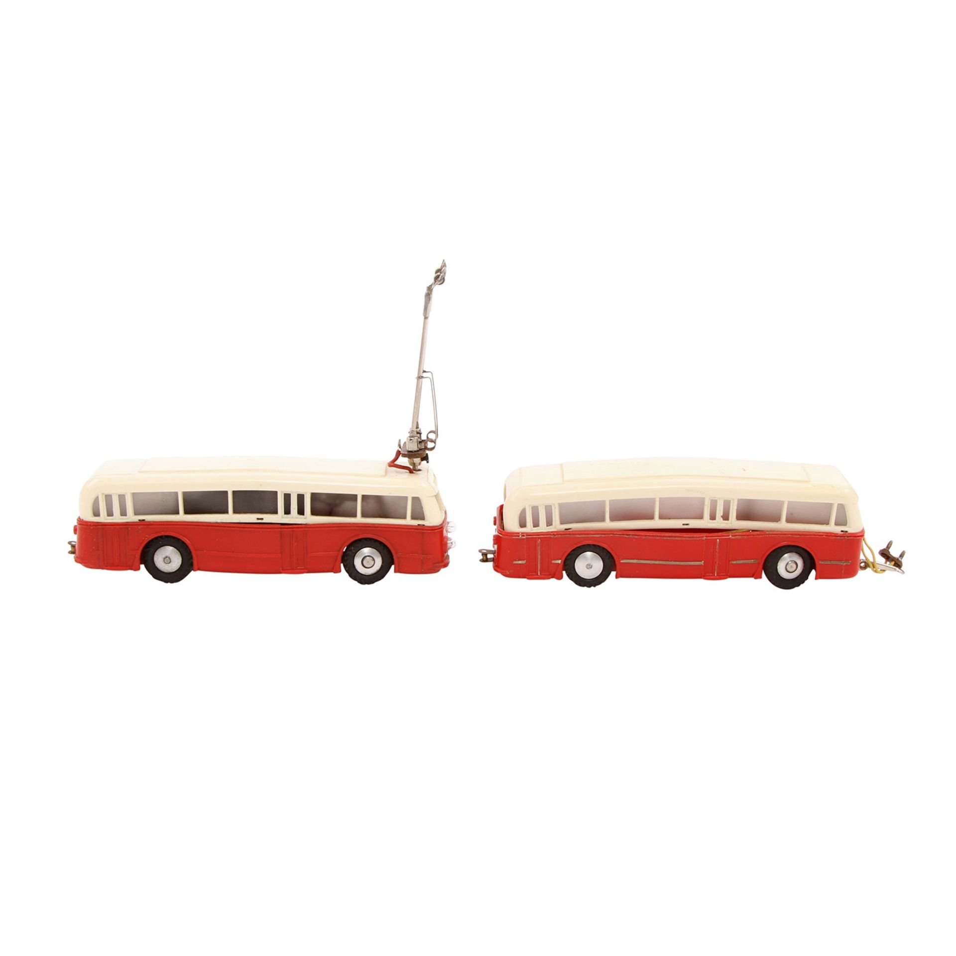 EHEIM Trolley Bus, 1950er/60er Jahre, Kunststoff-Gehäuse, beige/rot, bestehend aus Omnibus m. - Bild 5 aus 7