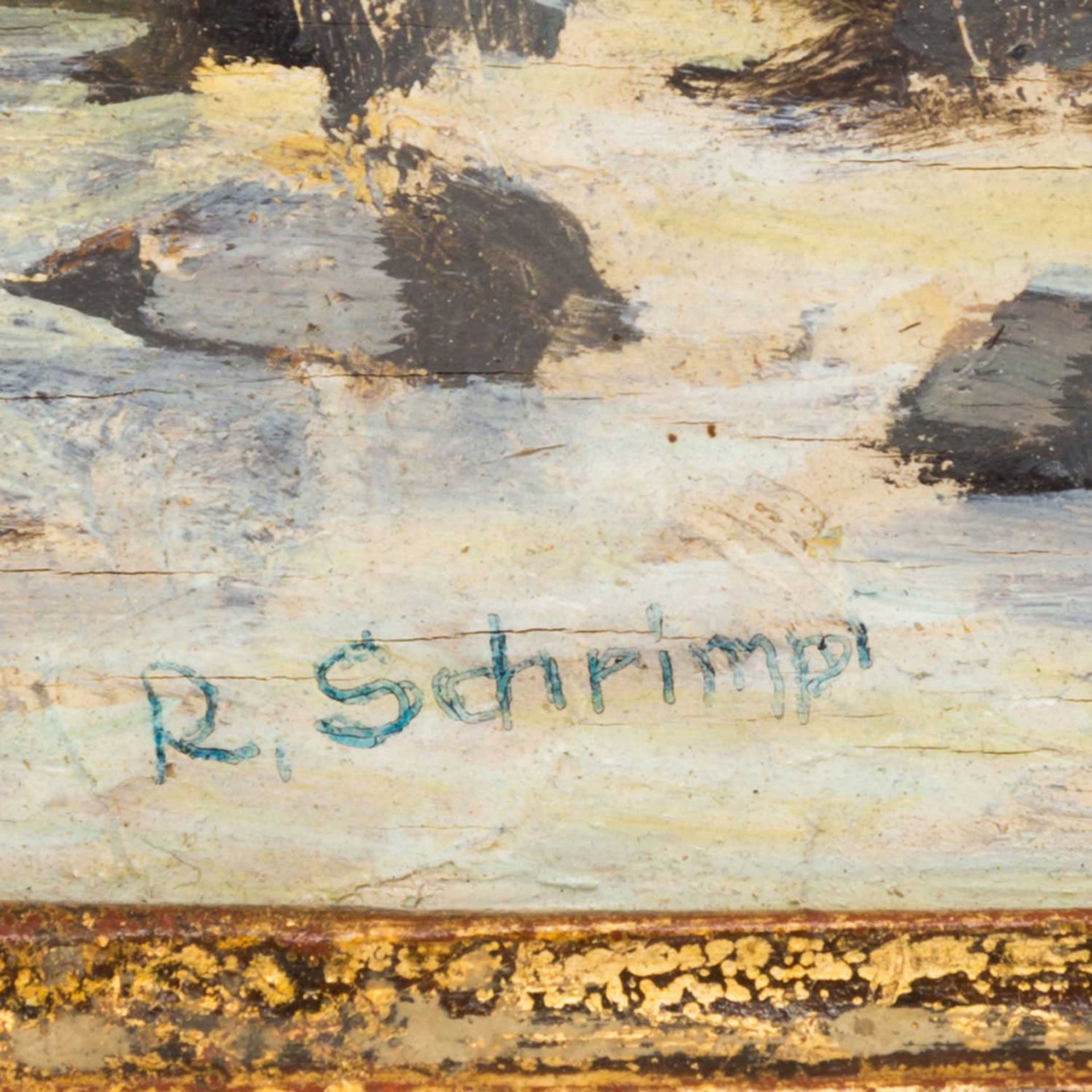 SCHRIMPF, R. (süddeutscher Maler 20. Jh., tätig in Stuttgart), "Fluss in den Alpen", u.li. sign., Öl - Bild 3 aus 4