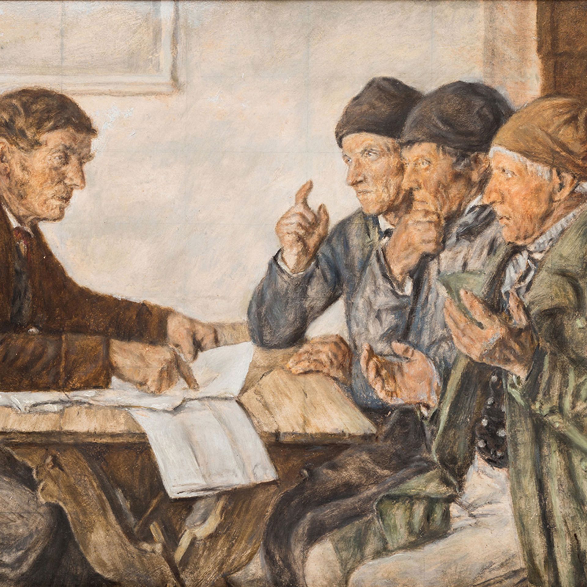 SCHILDKNECHT, GEORG (Fürth 1850-1939 München), "Bauern in der Stube beim Zeitungsvorleser", o.li.