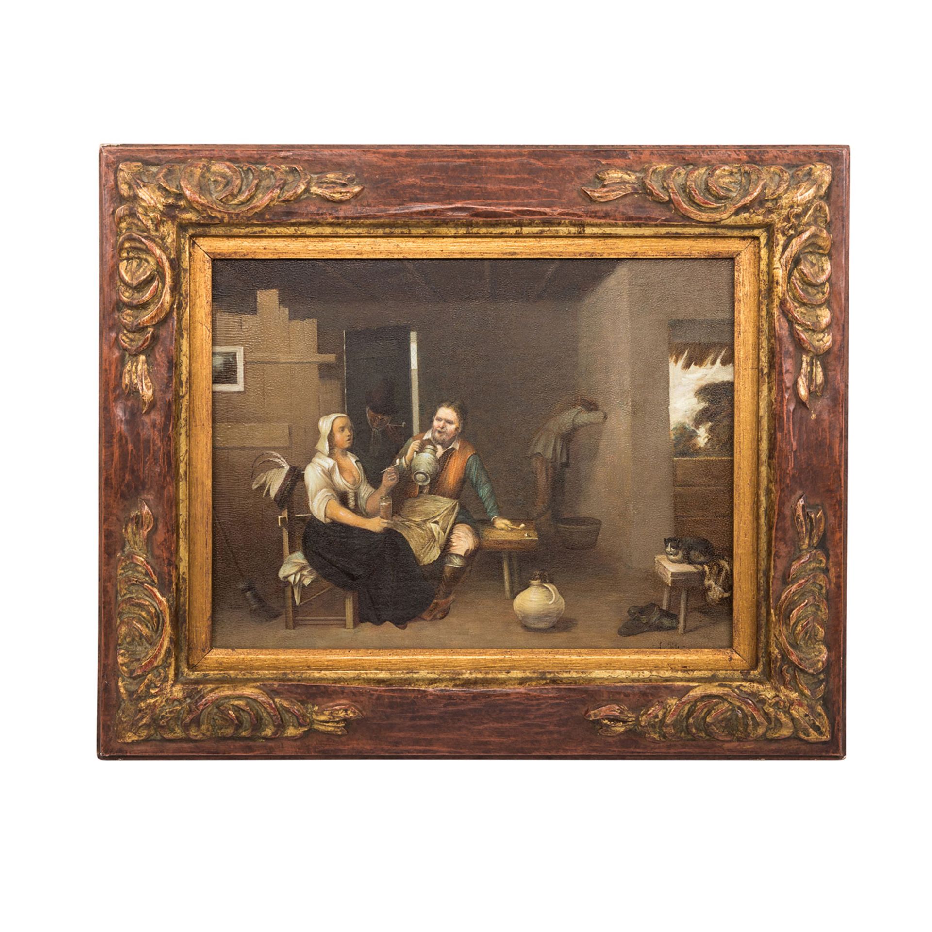 POTTER, L. (Maler 19./20. Jh.), "In der Wirtsstube", beim Trinkgelage, u.re. sign., Öl auf Holz, ca. - Bild 2 aus 4