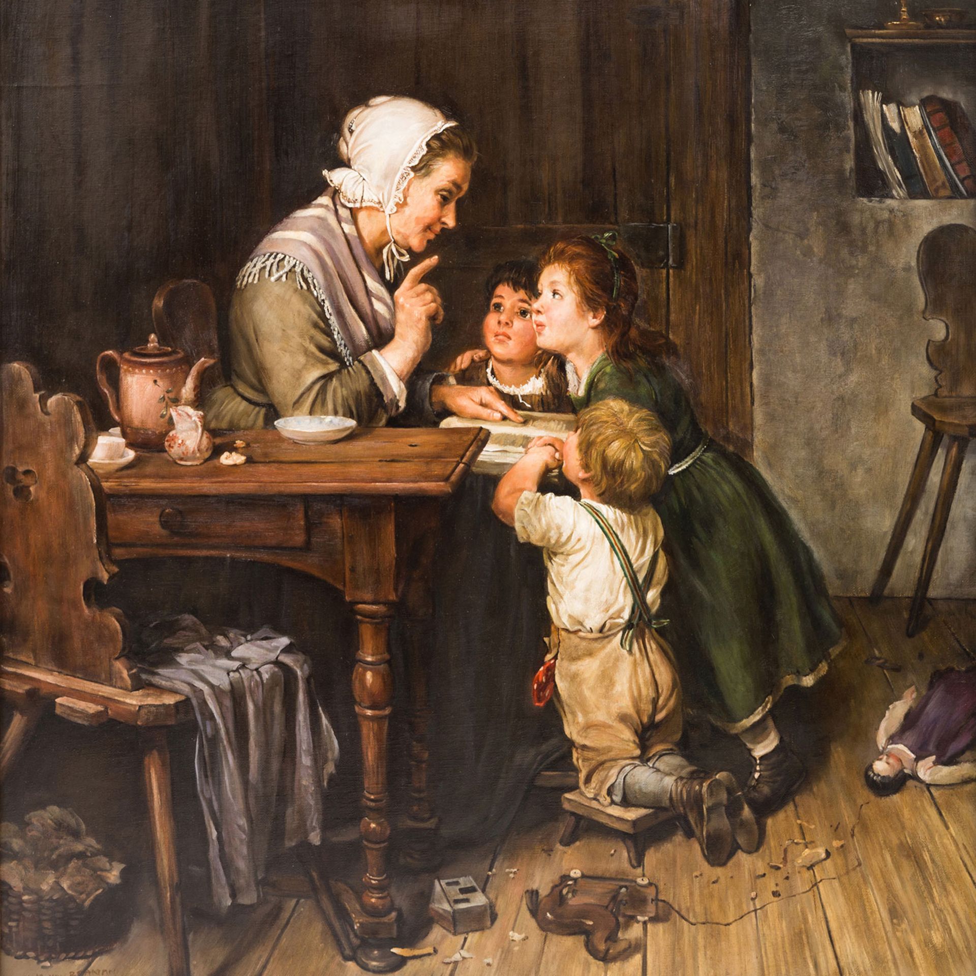 LACHUR, MACIEJ (1927-2008, poln. Maler), "Mutter mit Kindern in der Bauernstube", beim