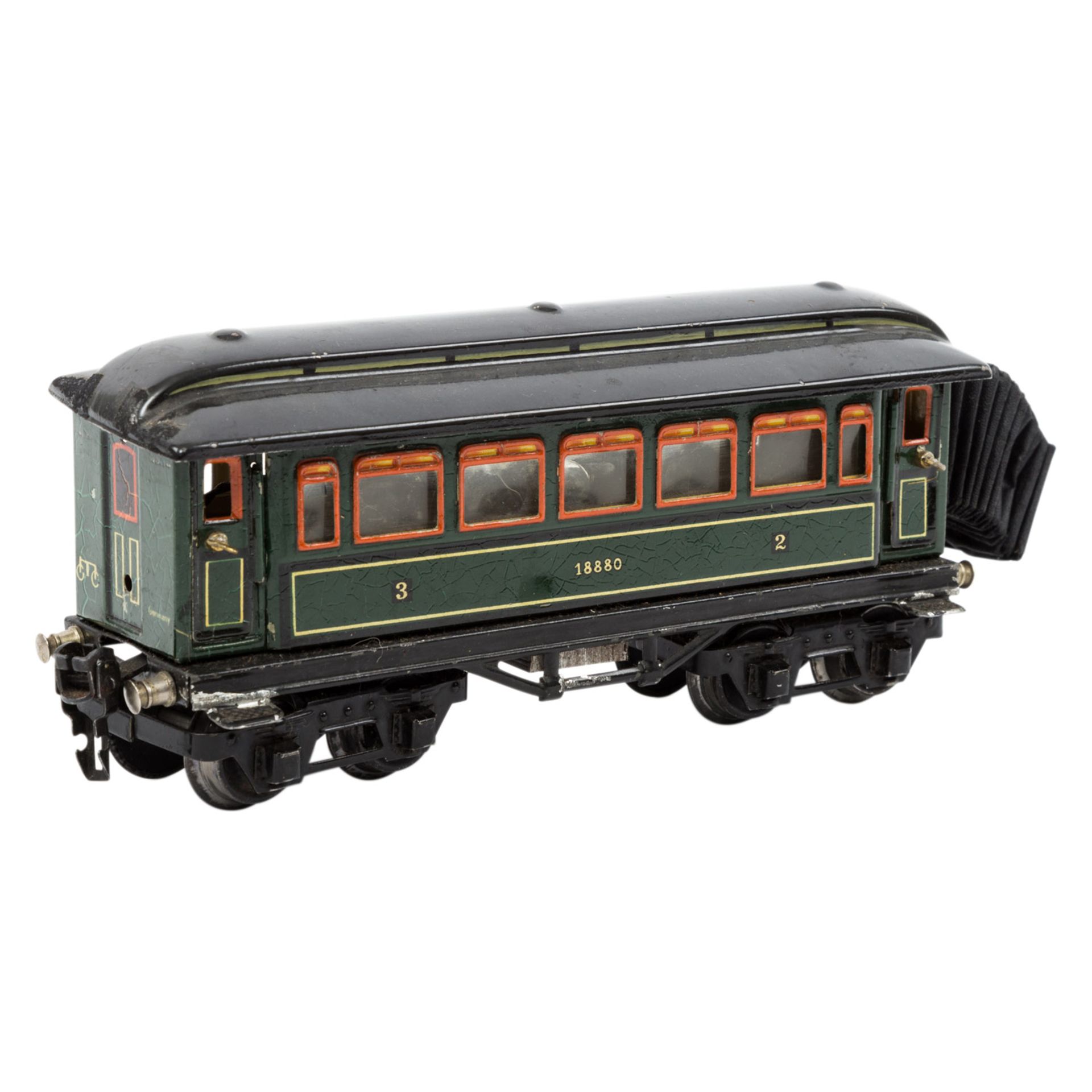 MÄRKLIN Personenwagen 1888 P, Spur 0, 1934-1952, Blech, grün, lithogr., bez. u. gemarkt, 4-achsig,