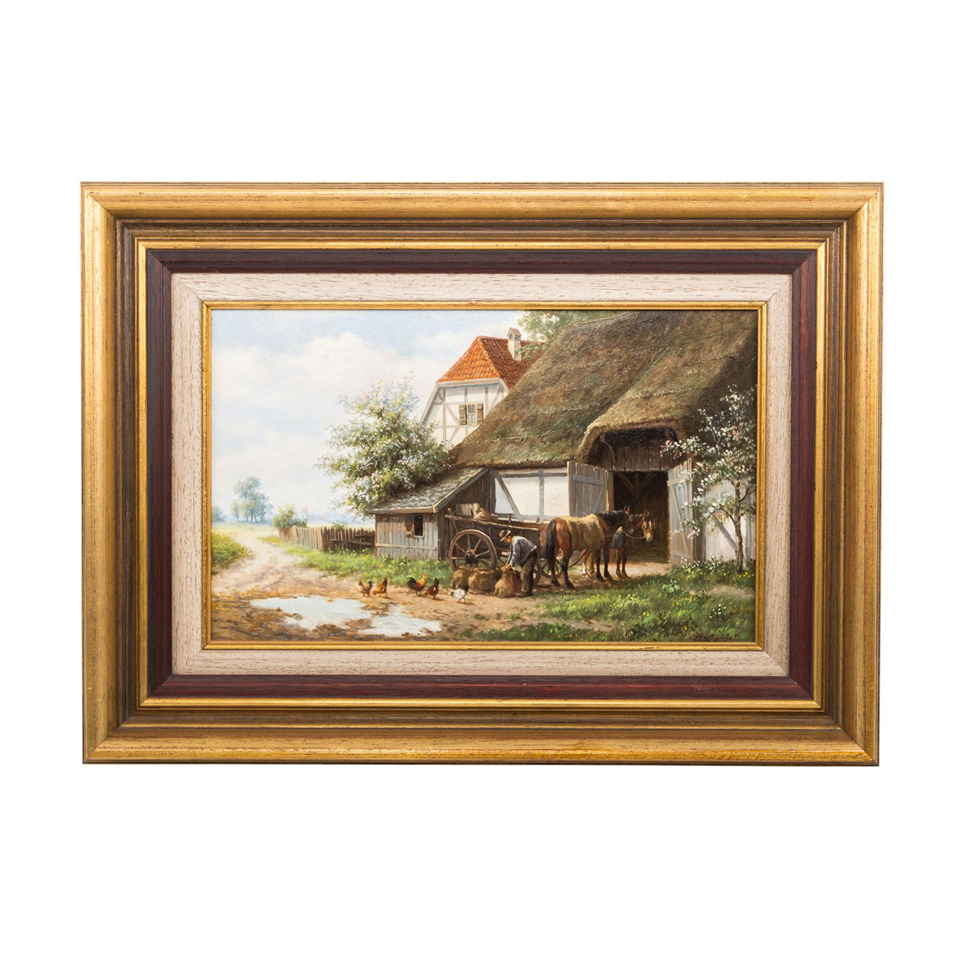 MEILOF, RON (Maler 20. Jh.), "Bauer mit Pferden und Hühnern vor dem Gehöft", u.re. sign., Öl auf - Bild 2 aus 4