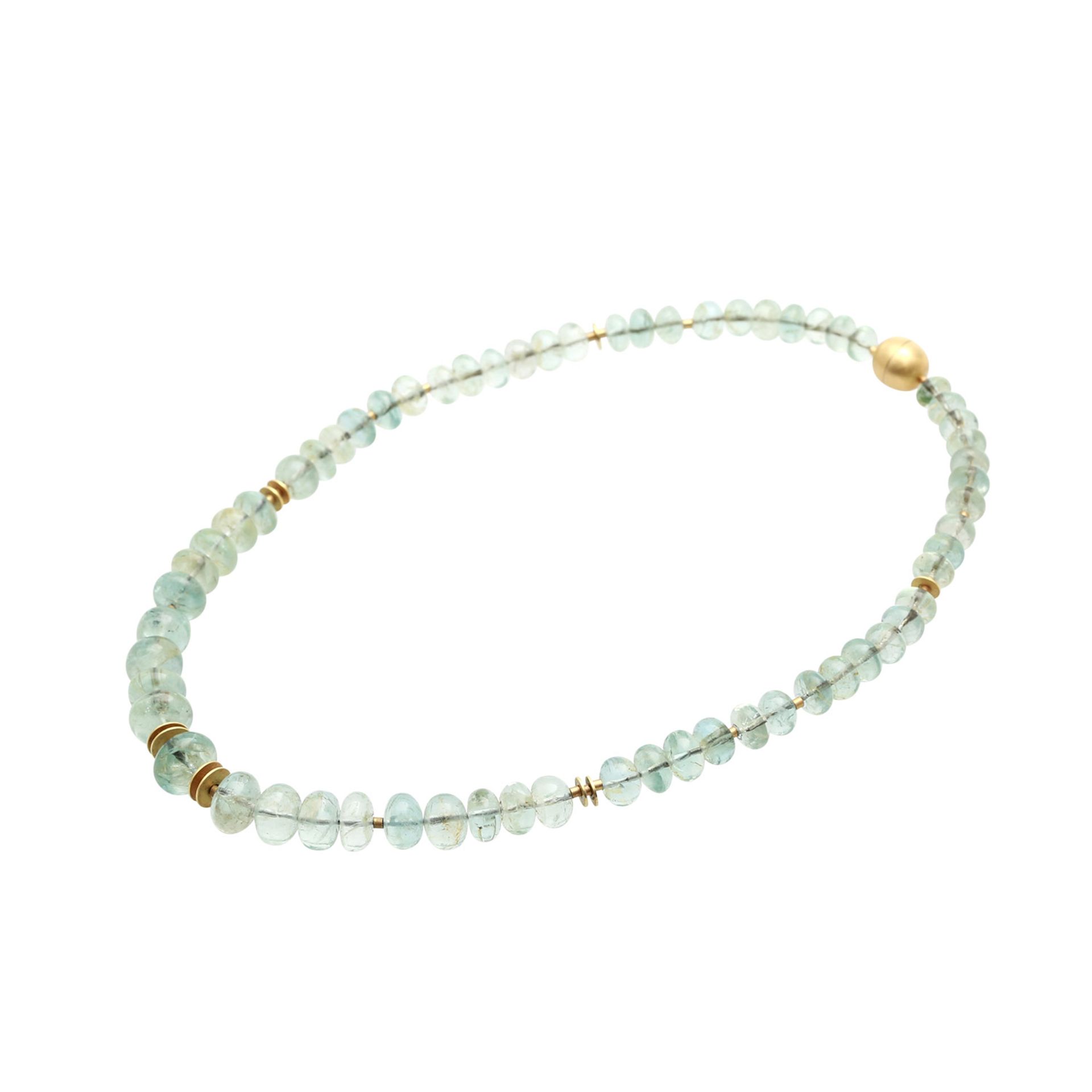 Aquamarinkette, linsenförmige Aquamarine, im Verlauf. Schließe und Zwischenteile GG 18K. Länge ca. - Bild 3 aus 6