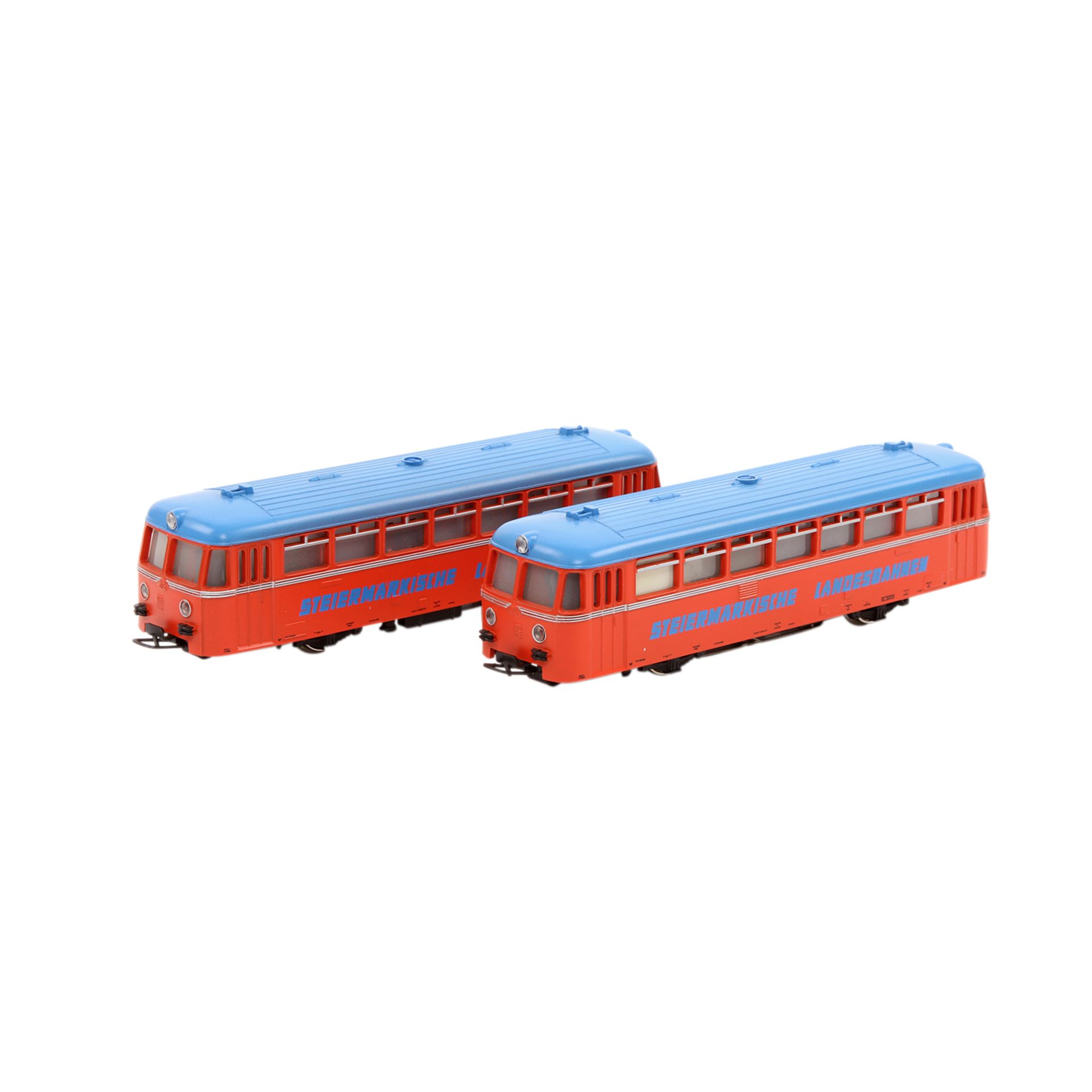 MÄRKLIN Schienenbus mit Beiwagen 3140, Spur H0, Kunststoff-Gehäuse, rot m. blauem Dach, VT 21 und VS