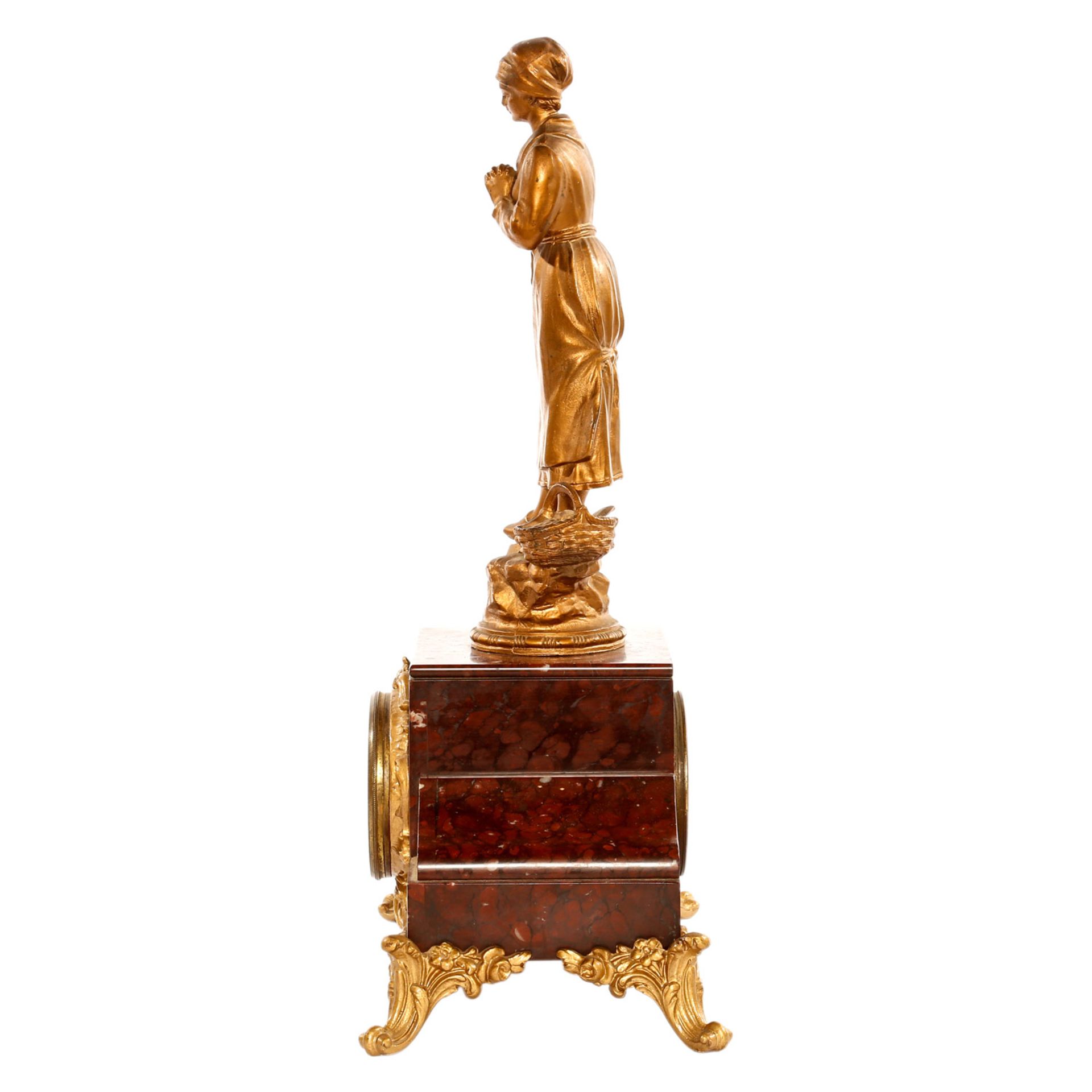 PENDULE Frankreich, um 1900, Marmor und Metallguss bronziert bzw. vergoldet, Pendulenwerk mit - Image 2 of 8