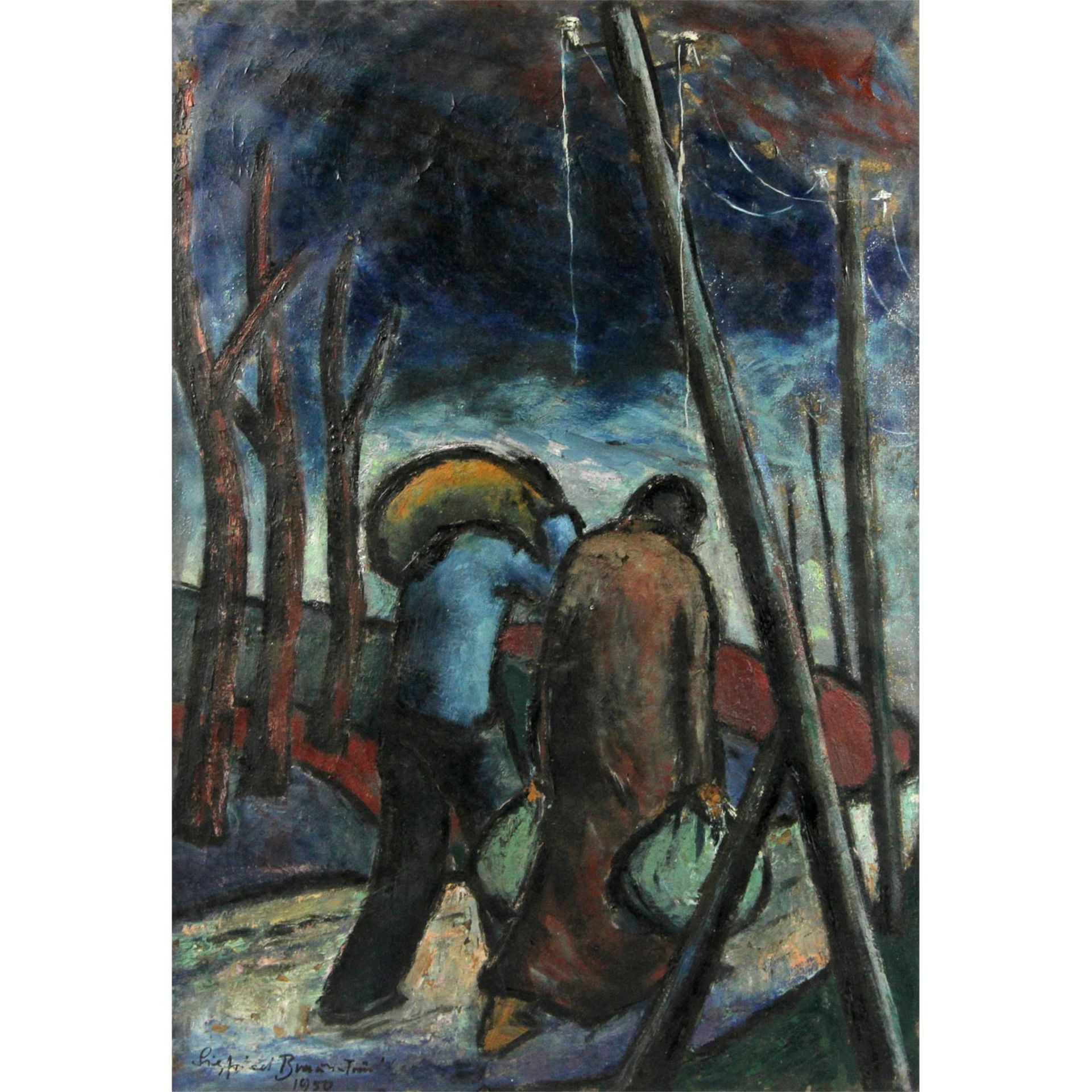 BRAUN, SIGI (geb. 1928) 'Heimkehrer', Gouache/Karton, eindrucksvolle Darstellung zweier