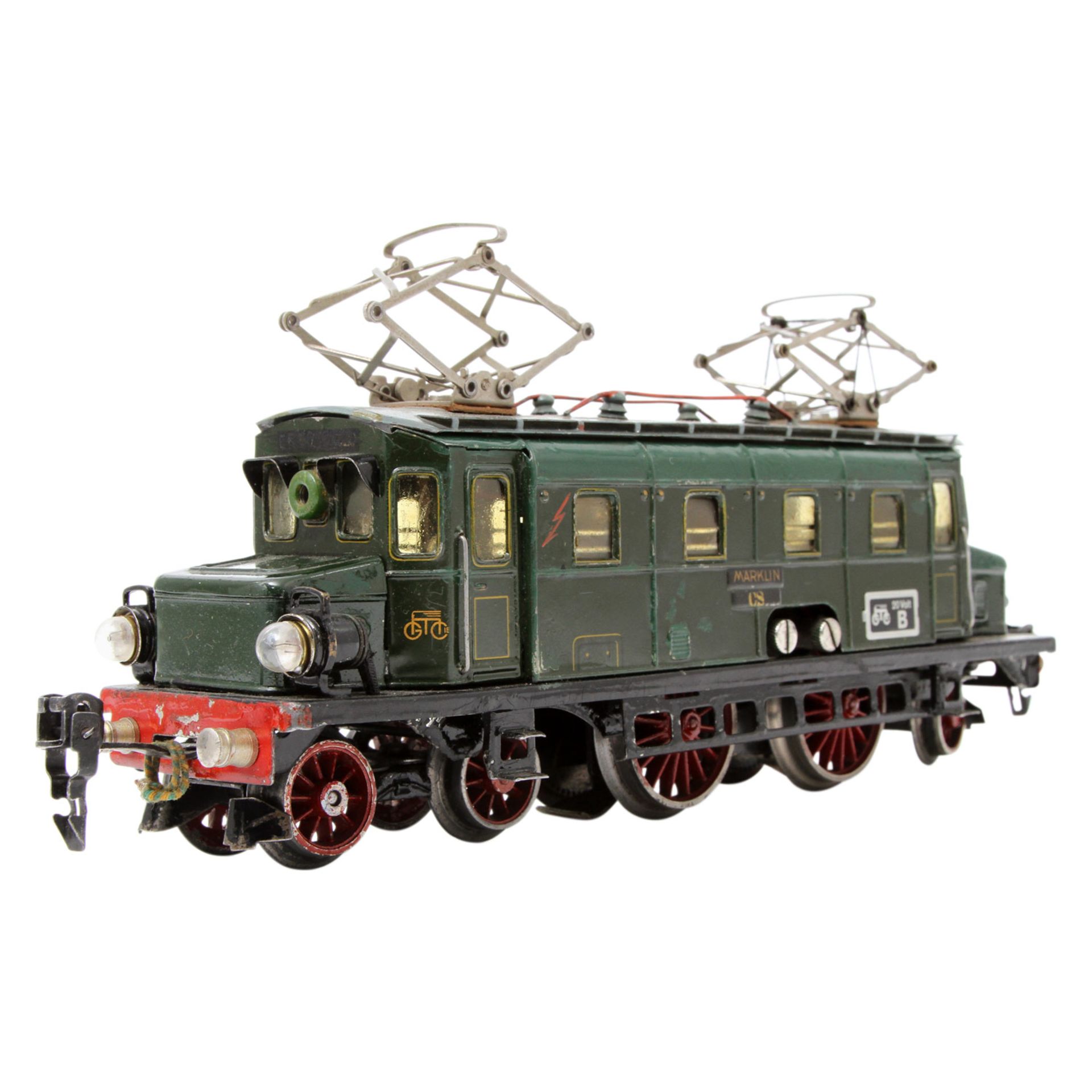 MÄRKLIN E-Lok CS 66/12920, Spur 0, 1933-1953, Blech, grün, lithogr., graues Dach, 66er