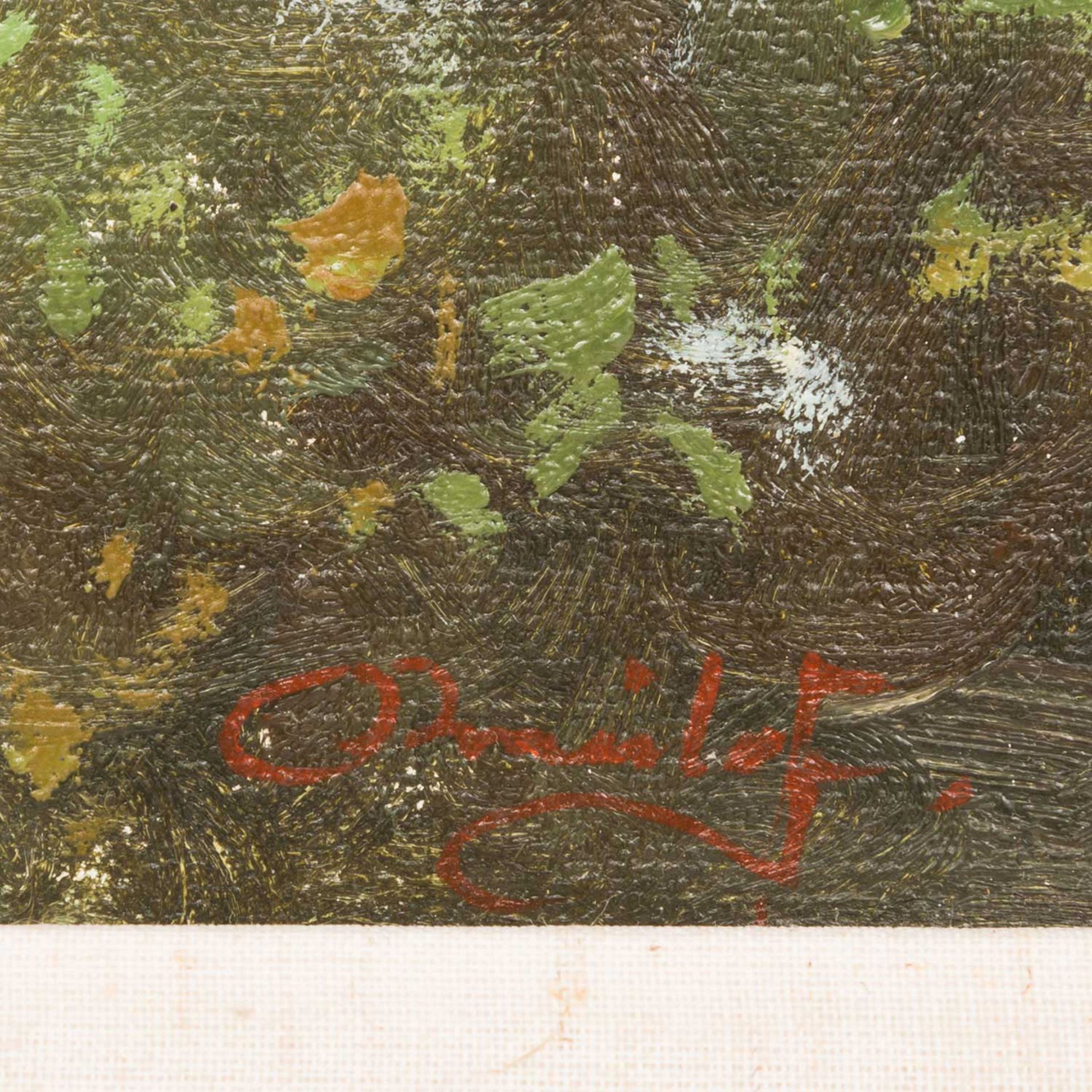 MEILOF, RON (Maler 20. Jh.), "Blumen pflückende Kinder", u.re. sign., Öl auf Leinwand, ca. 30x54 - Bild 3 aus 4